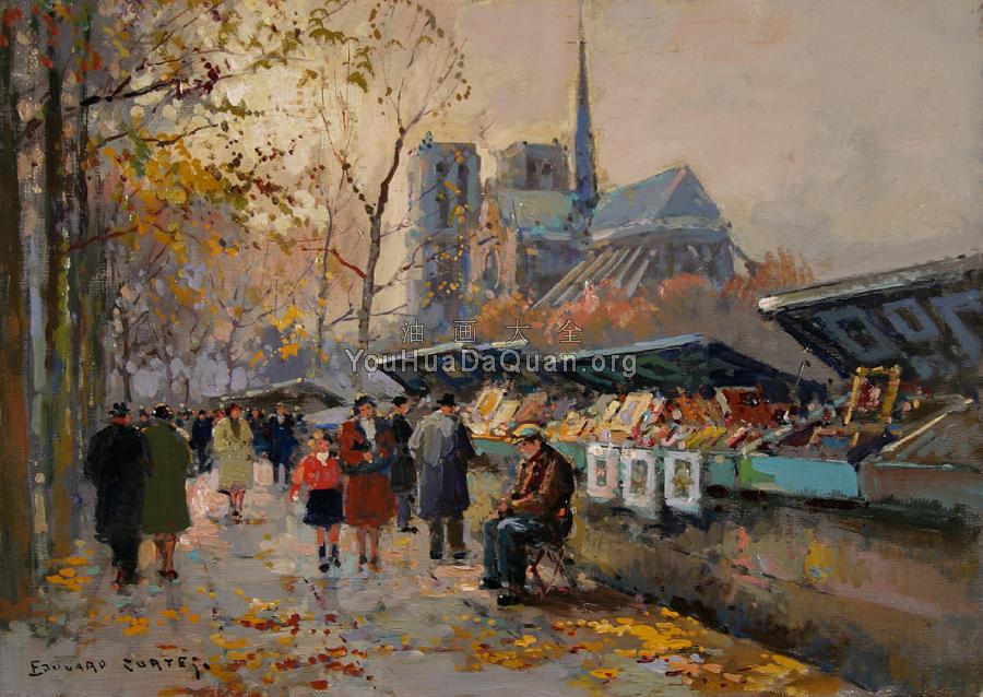 Book Sellers Along the Seine - 爱德华·科尔特斯